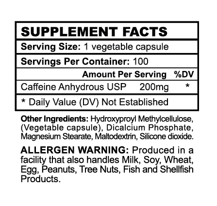 Caffeine - 100 caps Nutrition Facts