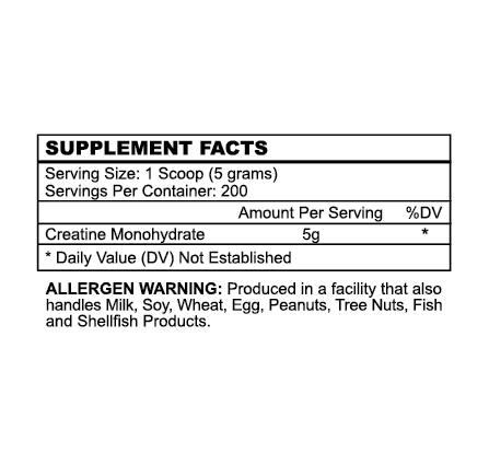 Creatine Monohydrate - 1,000g Nutrition Facts