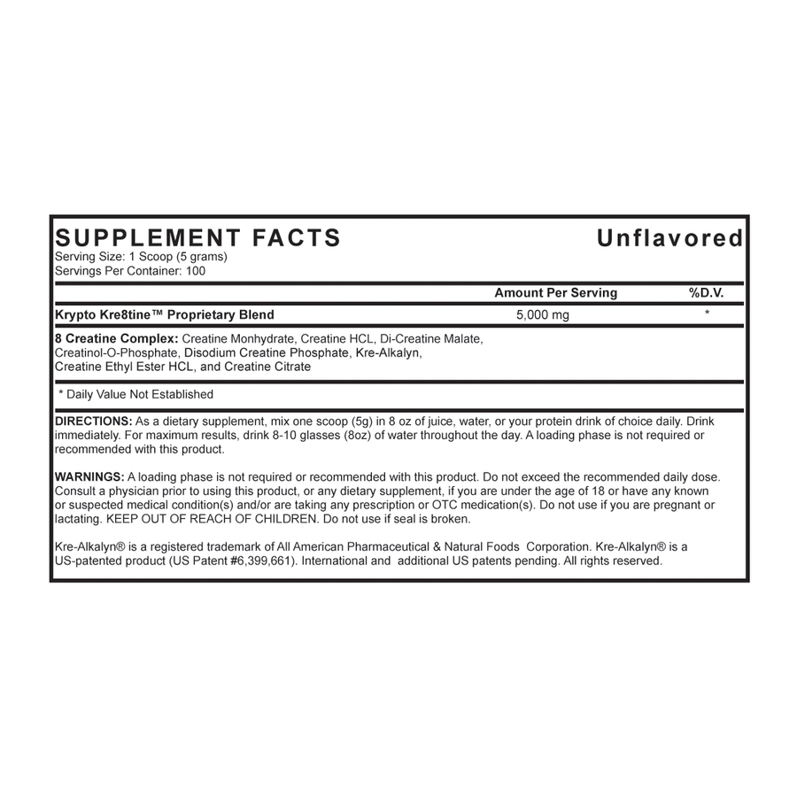 Kryp2kre8tine® - 500g Nutrition Facts