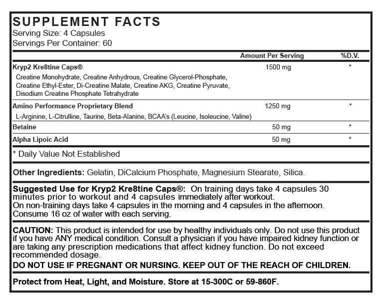 Kryp2Kre8tine® - 240 caps Nutrition Facts