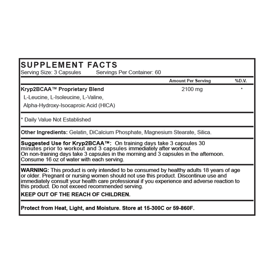 Kryp2BCAA® - 180 caps Nutrition Facts