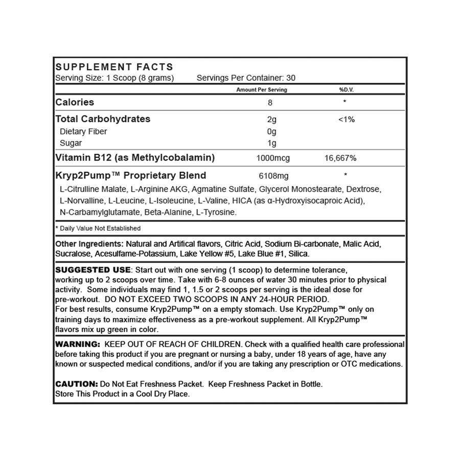 Kryp2Pump®  - 240g Nutrition Facts