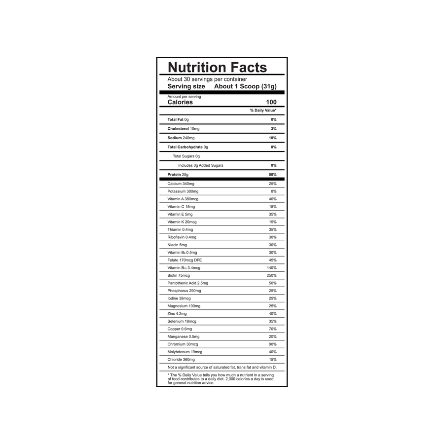 WPI100® vanilla protein powder - 2lbs Nutrition Facts